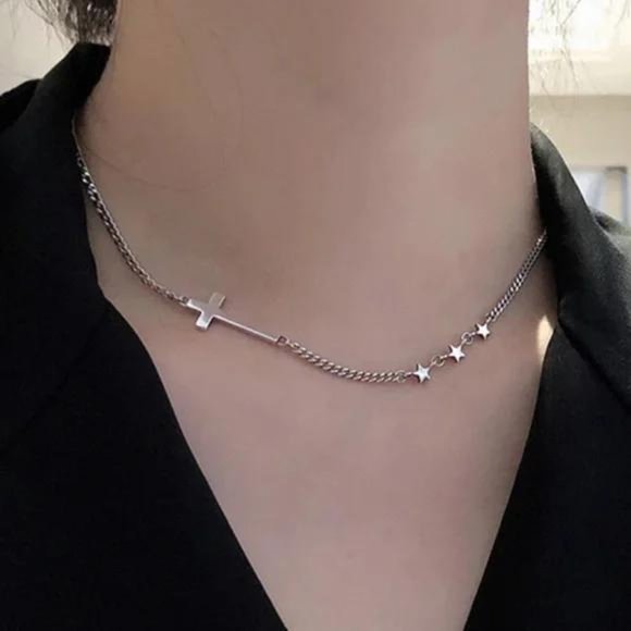 NEW 925 STERLING SILVER STAR CROSS NECKLACE, NICE NECKLACE, CUTE NECKLACE - Picture 3 of 5